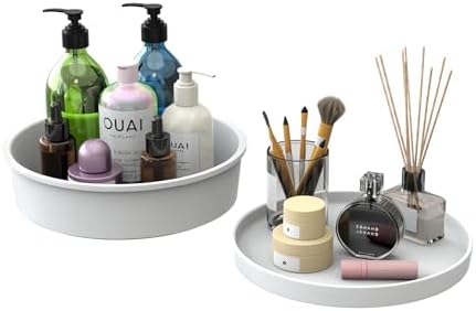 Bathroom Vanity Organizer Set LYNG - 2 Pack Round Perfume Tray 10" & 9.1", BPA-Free Plastic Counter Organizer for Makeup