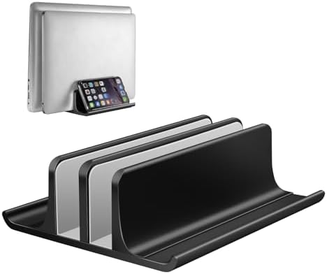 Vaydeer Double Adjustable Vertical Laptop Stand Newly Designed 2 Slots Aluminum Desktop Dual Holder for All MacBook/Chro