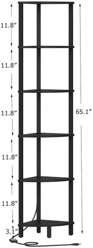 VIMBER 6-Tier Corner Shelf with LED Light, Industrial Corner Ladder Shelf, Rustic Display Shelf for Living Room, Bedroom