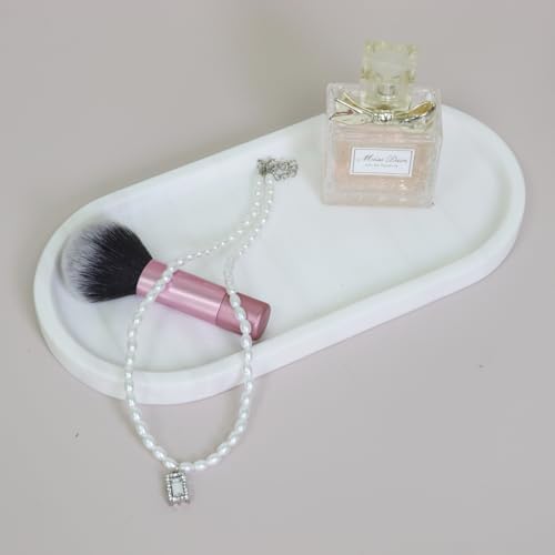 Natural Marble Tray, Oval Vanity Decorative Tray for Bathroom Counter, Countertop Stone Organizer, Catchall Tray for Kit