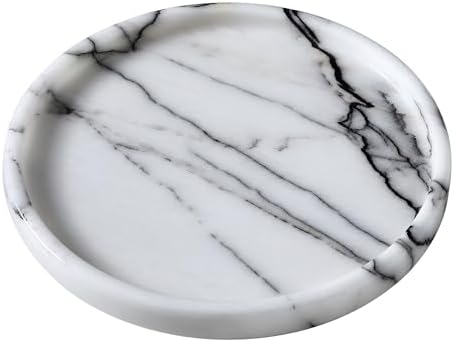 Lilac Marble Round Tray - 8 Inch Bathroom & Vanity Organizer for Jewelry, Perfume, Watches, Coasters | Makeup, Dining Ta