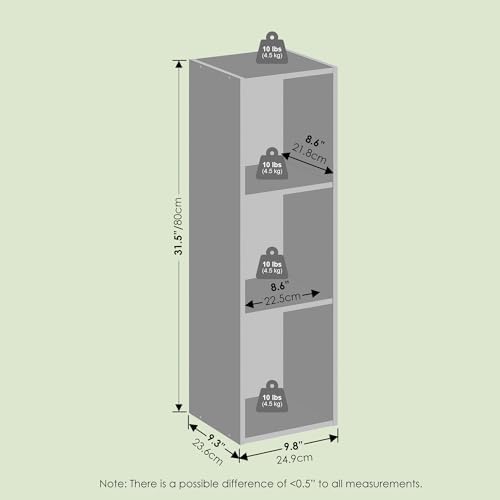 Hagen 3-Tier Narrow Bookshelf, Bookcase, Storage Cube, 10-inch Width, for Small Spaces, Living Room, Bedroom, Home Offic