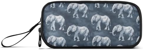 Fisyme Grey Vintage Elephant Pencil Case Large Capacity Pen Box Makeup Pouch Holder Organizer Stationery Bag for School Office College Traval