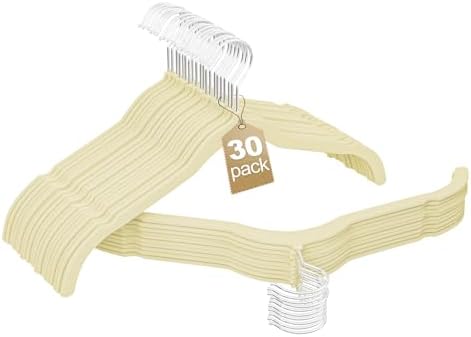 Velvet Shirt Hangers 30 Pack, No Shoulder Bumps for Clothes (Ivory)