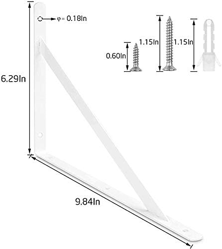 Acrux7 12 Pack L10" x H 6" White Heavy Duty Shelf Brackets with Screws - Metal L Bracket 90 Degree Metal Shelf Support -