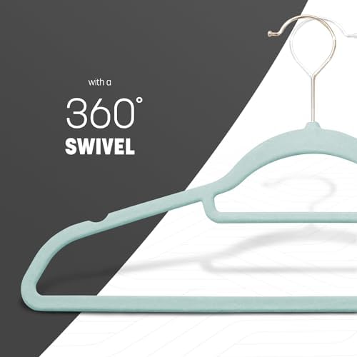 KEPLIN Velvet Hangers 30 Pack - Non-Slip Clothes Hangers with Tie Bar & 360° Hook - Durable & Sturdy, Space-Saving Wardrobe Organisers for Suits, Jackets & Clothes- Home Storage Solution (Mint Green)