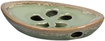 Ceramic Soap Dish with Self Draining Tray for Bar Soap, Bathroom, Kitchen (Green No.3)