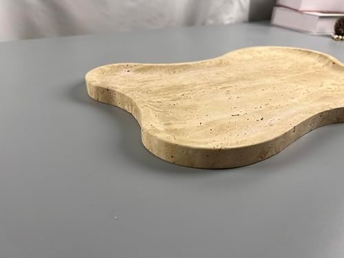 Natural Travertine Vanity Tray, Cloud Shape Decorative Organizer, 13.7x9 inches, Beige Stone Tray for Bathroom Counter, 