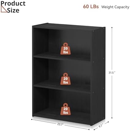 3 Tier Engineered Wood Modern Bookshelf, Wide Bookshelf with Three Wooden Shelves, Storage Book Shelves for Bedroom, Liv