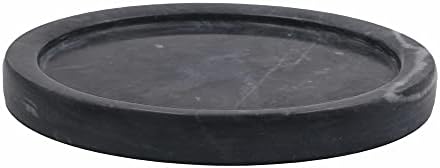 Circular Marble Stone Decorative Tray for Counter, Vanity, Dresser, Nightstand or Desk, Diameter 5-1/2 Inches, Black