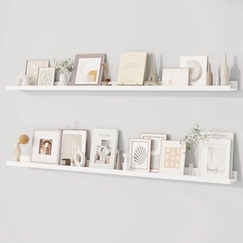 Dreamland Picture Ledge Shelf for Wall, Floating Shelves Set of 2,55 inch Long Floating Shelves with Lip for Living Room,Bedroom,Bathroom,Kitchen,White