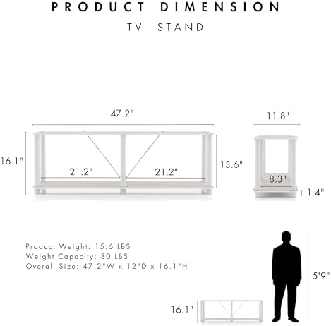Homes: Inside + Out Apexa Modern 2-Tier Extra Wide Shelving Units, Collectibles Display Shelves, Easy Assembly Low Shelf