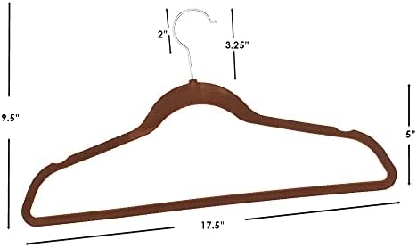 Velvet Clothes Hangers (Pack of 10), Brown, by Home Basics | Felt Hangers for Tops, Jackets, Dresses, and Pants | Contoured Hangers with Notches | Ultra-Thin Space Saving Clothes Hangers