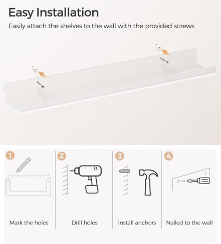 HBlife 24 Inches Floating Shelves Wall Mounted Clear Acrylic Shelves for Figures, 16 Inch Stud Spacing Invisible Floatin