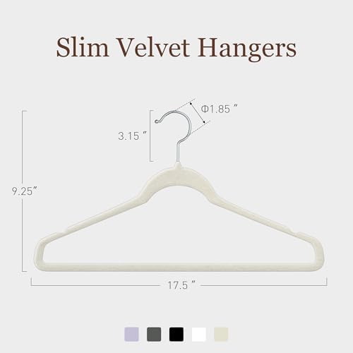 Velvet Hangers 200 Pack, 17.5" Non-Slip Clothes Hangers, Ivory