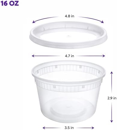 Pantry Value 16 oz Plastic Food Storage Deli Containers with Lids [48 Sets]