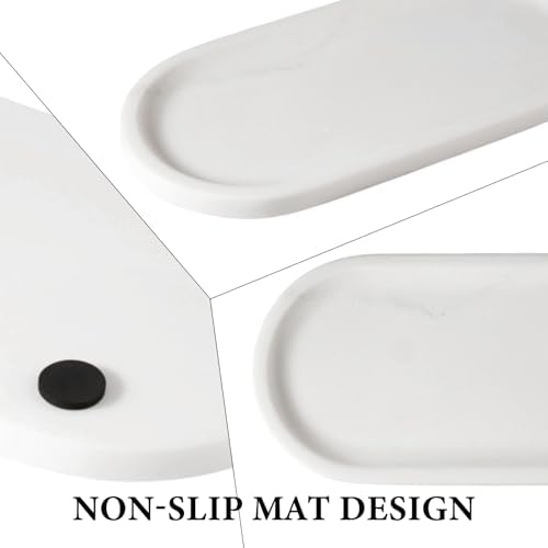 Koville Natural Marble Tray for Bathroom Decor Countertop, Vanity Tray Italy Oval Stone Trays for Candles Perfume, Stora