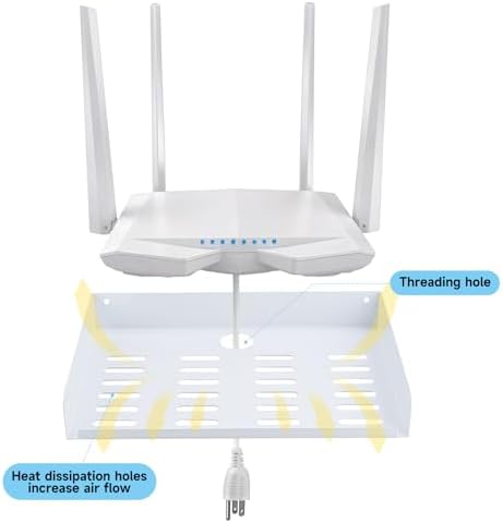 Metal Floating Shelf 12 x 8 Inch, Wall Mounted Shelf with Lip, Cable Hole & Ventilation Slots for WiFi Router, TV Box, D