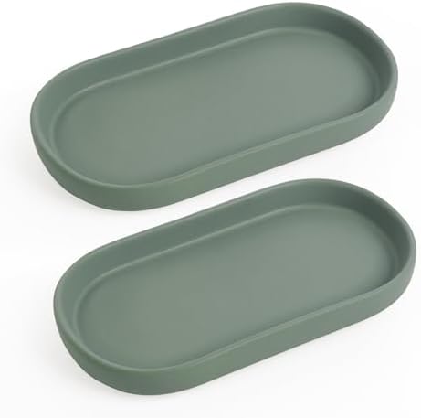 INGOFIN 7" Ceramic Bathroom Vanity Tray Set- 2 Pcs Bathroom Organizer Countertop Tray for Perfume, Jewelry, Small Kitche