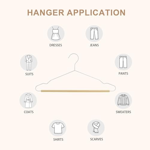 Wire Metal Hangers with Smooth Beech Wood Pants Bar, White, 24-Pack