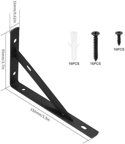 Heavy Duty Shelf Brackets - 8 Pcs L Shaped Metal Wall Mount Shelves Support for Floating Shelves (3.7 x 6 inch) (Pack of