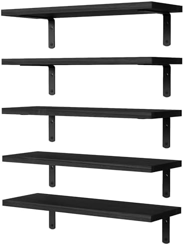 DOLLFIO Floating Wall Shelves, Decor & Storage, Black, 16.5'', 5Pcs