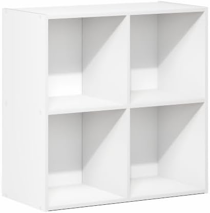 Furinno LUDER Book Shelf, 4-Cube Bookshelf, Bookcase, White