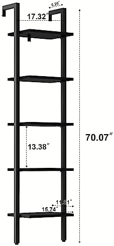 YMYNY 5 Tiers Narrow Ladder Bookcase, Industrial Wall Mounted Bookshelf, Open Display Rack with Metal Frame, Wooden Stor