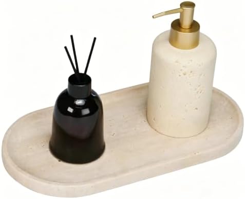 Travertine Bathroom Vanity Tray, 12"x6" Decorative Marble Tray for Kitchen Countertop, Elegant Stone Catchall Organizer 