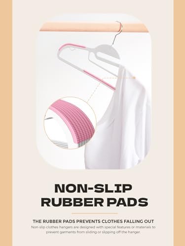 HOUSE DAY Slim Plastic Hangers with Non Slip Rubber Pads, 100 Pack, Pink