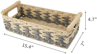 JJSQ Storage Baskets for Organizing with Handles Paper Rope Woven Storage Basket for Shelves Decorative Storage Bins for