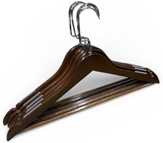 20 Pack Dark Wood Clothes Hangers with Wide Fixed Chrome Hook, Non-Slip Ridged Shoulders & Dual Grooves for Straps, Heavy-Duty Wooden Hangers for Suits, Jackets & Shirts