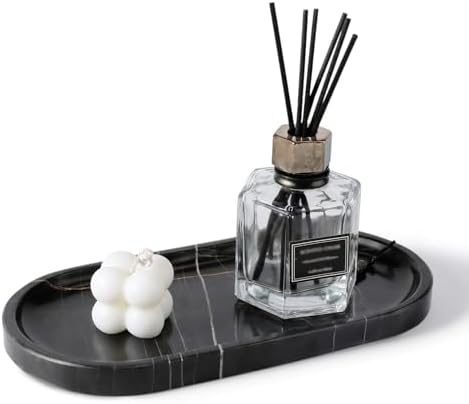 Koville Black Marble Vanity Tray for Bathroom Countertop, 10"x5" Natural Marble Catchall Tray Perfume Trays for Dresser,