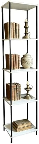 5 Tier Corner Bookshelf,Wooden Standing Shelf Unit with Metal Frame,Anti-Tip Design Narrow Storage Organizer for Small S