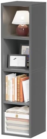 4-Tier Tall Narrow Bookshelf,Slim Bookcase with Open Cubes