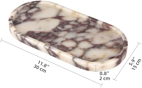 Oval Marble Bathroom Vanity Tray, Calacatta Viola, 12" x 6" x 0.8"