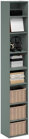 Furinno PASIR Book Shelf, 8-Tier Bookshelf, Bookcase with Open Shelf, 9.3 x 11.8 x 70.9, for Living Room, Bedroom, Home 