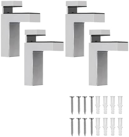 Adjustable Glass/Wood Shelf Brackets 4 Pcs (3-28mm), Wall-Mounted Zinc Alloy Clamp for Heavy Duty Support, Rust Resistan
