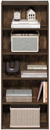 Furinno Basic Book Shelf, 5-Tier Bookshelf, Storage Organizer Bookcase with Open Shelf, 7 x 17 x 44, for Living Room, Be