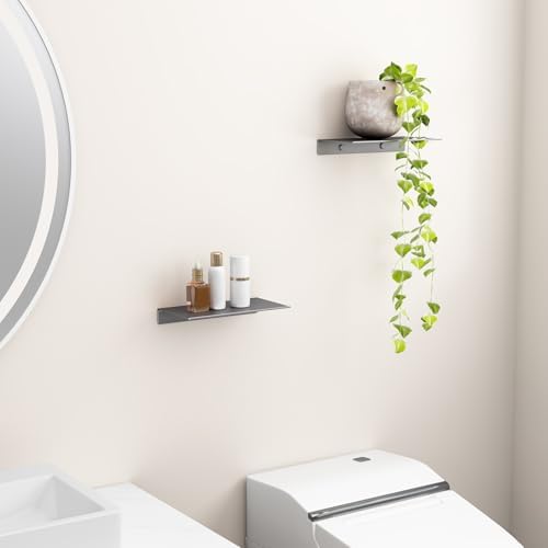 Danpoo 8 inch Gray Small Floating Shelves for Wall Organizer & Storage, Mini Display Shelves, Metal Wall Shelves for Bat