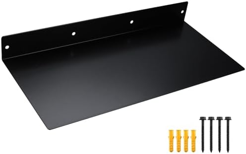 RealPlus Metal Floating Shelf 16.8" x 8" Modern Heavy Duty Steel Wall Mount Shelf, Black