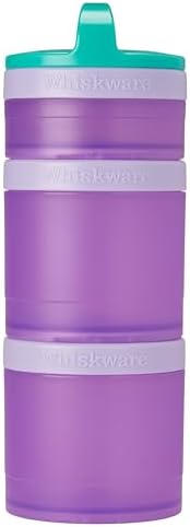 Whiskware Solid Snack Containers, 3 Stackable Snack Cups, Green/Purple