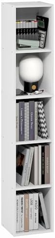 Furinno Fulda Book Shelf, 5-Tier Tall Narrow Bookshelf, Standing Bookcase with 10-in Width Storage Shelf, 9.3 x 9.8 x 51