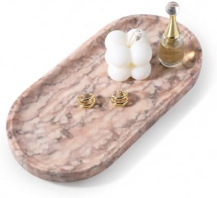 Koville Natural Marble Decorative Tray Stone Plate, 10" x 5" Marble Vanity Tray for Bathroom Countertop Organizer Stone 