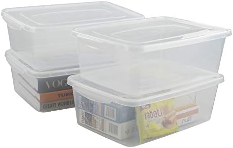 Gloreen 4 Pack Clear Storage Bin, 14 Quart Latch Containers Boxes with Lid