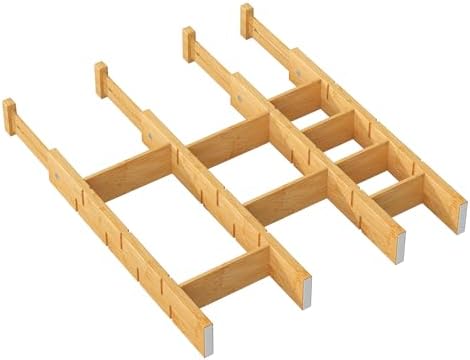 kiplant Kitchen Drawer Dividers - Adjustable Drawer Organizer for Clothes, Kitchen, Closet & Office - 4 Pack with Inserts, 18-22.6 Inches, Non-Slip Silicone Ends