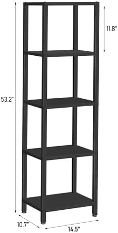 TUTOTAK Bookshelf, 5-Tier Tall Narrow Book Shelf for Small Space