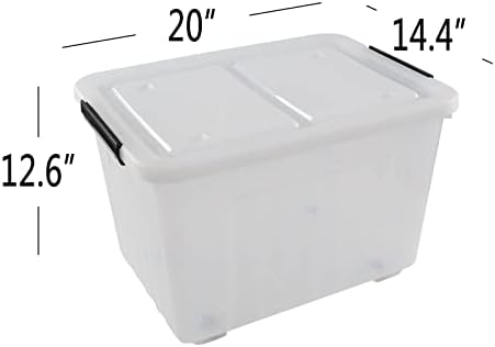 4-Pack 50 Qt Lidded Storage box, Large Clear Plastic Bin with Wheels
