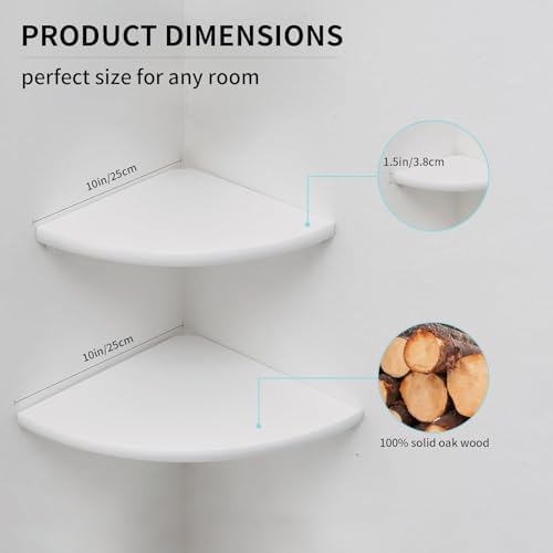 Corner Shelves, Floating Corner Shelf, Set of 2 Solid Oak Wood Wall Shelves, Round End Wall Mount with Wire Hole Shelvin