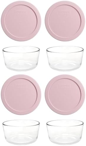 Pyrex 7200 2-Cup Glass Bowl & 7200-PC With Lid (4-Pack) - Made in USA (Light Pink)